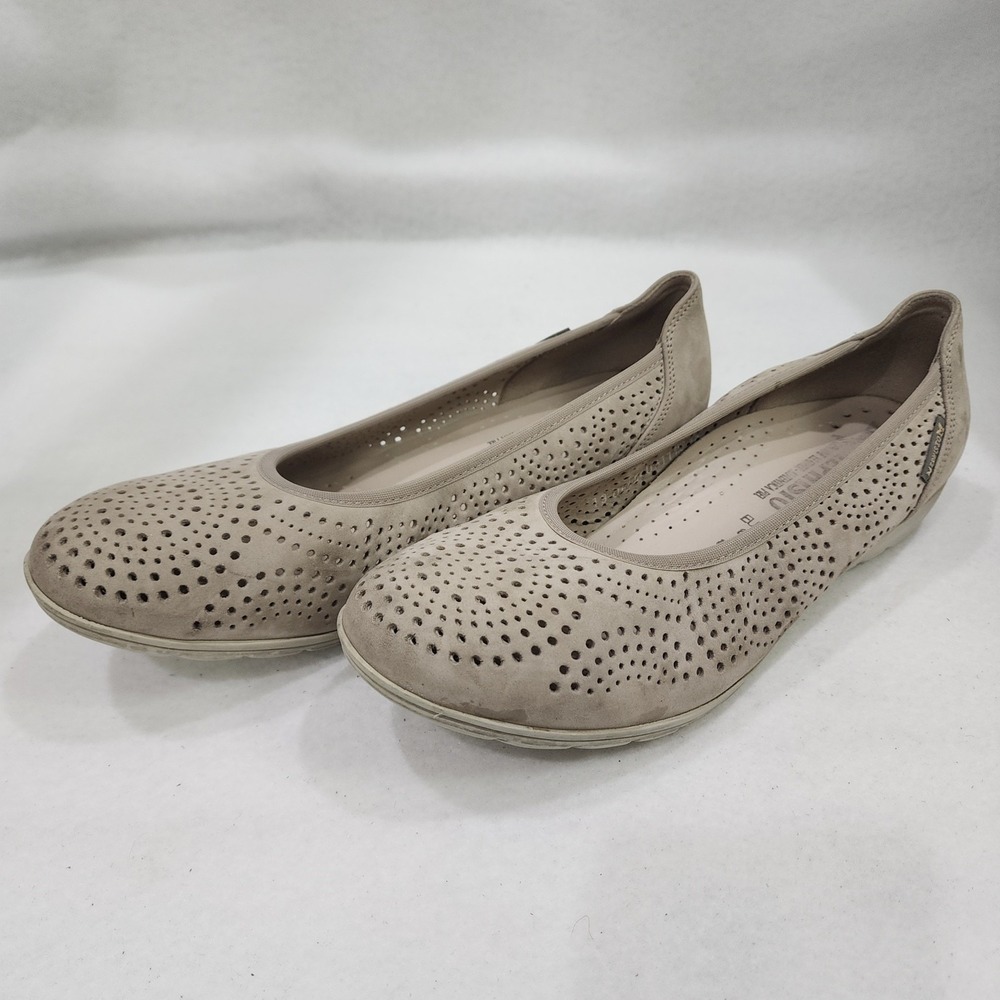 Mephisto Elsie Perf Womens Size 8.5 Ballet Flat Light Taupe Bucksoft Nubuck